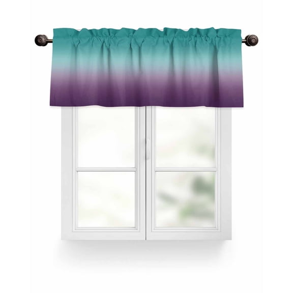 Turquoise Purple Gradient Kitchen Valances for Windows Abstract Watercolor Valance Curtains for Kitchen /Living Room/Bedroom/ Bathroom Decor, 54"x18 " ,Rod Pocket 1 Panel,