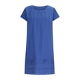 thumbnail image 2 of New Hot Cotton and Linen Summer Dresses 2025 Women's Solid Crewneck Loose Pleated Dress Fashion Short Sleeve Beach Casual Dress Knee Length, 2 of 5