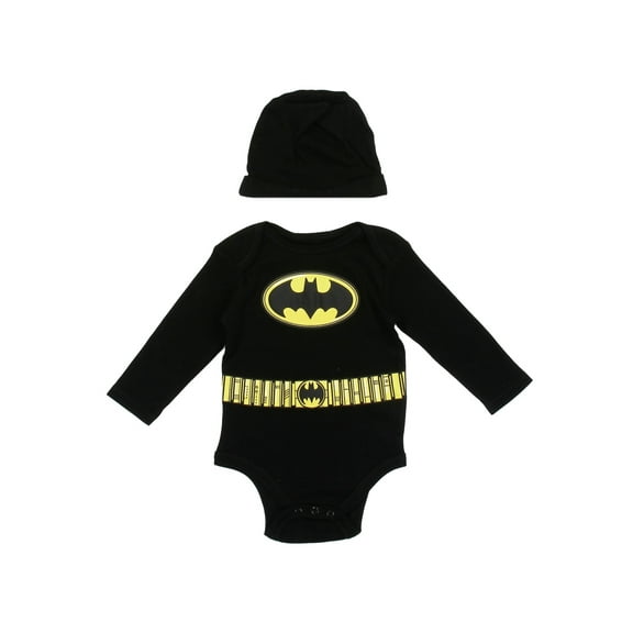 DC Comics Baby Boys' Batman Long Sleeve Bodysuit with Hat, Sizes 0-9 Months