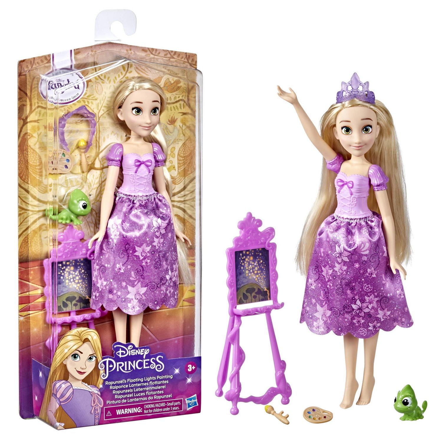 Disney Princess Rapunzel's Floating Lights Painting Playset with Doll, Pascal Figure, and Accessories, Disney's Tangled Toys for Kids Ages 3 and Up