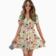 thumbnail image 2 of Candy Pattern - White Women Dress V-Neck Short Sleeve Flowy Swing Party Midi Dress, 2 of 4