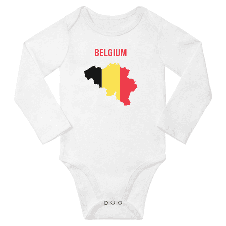 

Belgiu Flag Map Baby Long Slevve Bodysuit Romper (White 3-6 Months)