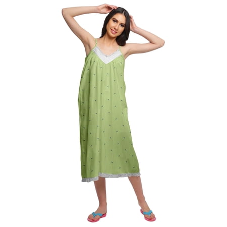 Moomaya WoMen s Printed Spaghetti Strap Nightdress Knee Length Sleepwear Gown