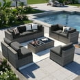 thumbnail image 4 of Aoxun 10 Piece Patio Furniture Set Wicker Rattan Patio Conversation Set Outdoor Sectional Sofa Set with Coffee Table and 4” Thickened Cushions, Black(Waterproof Cover Included), 4 of 7
