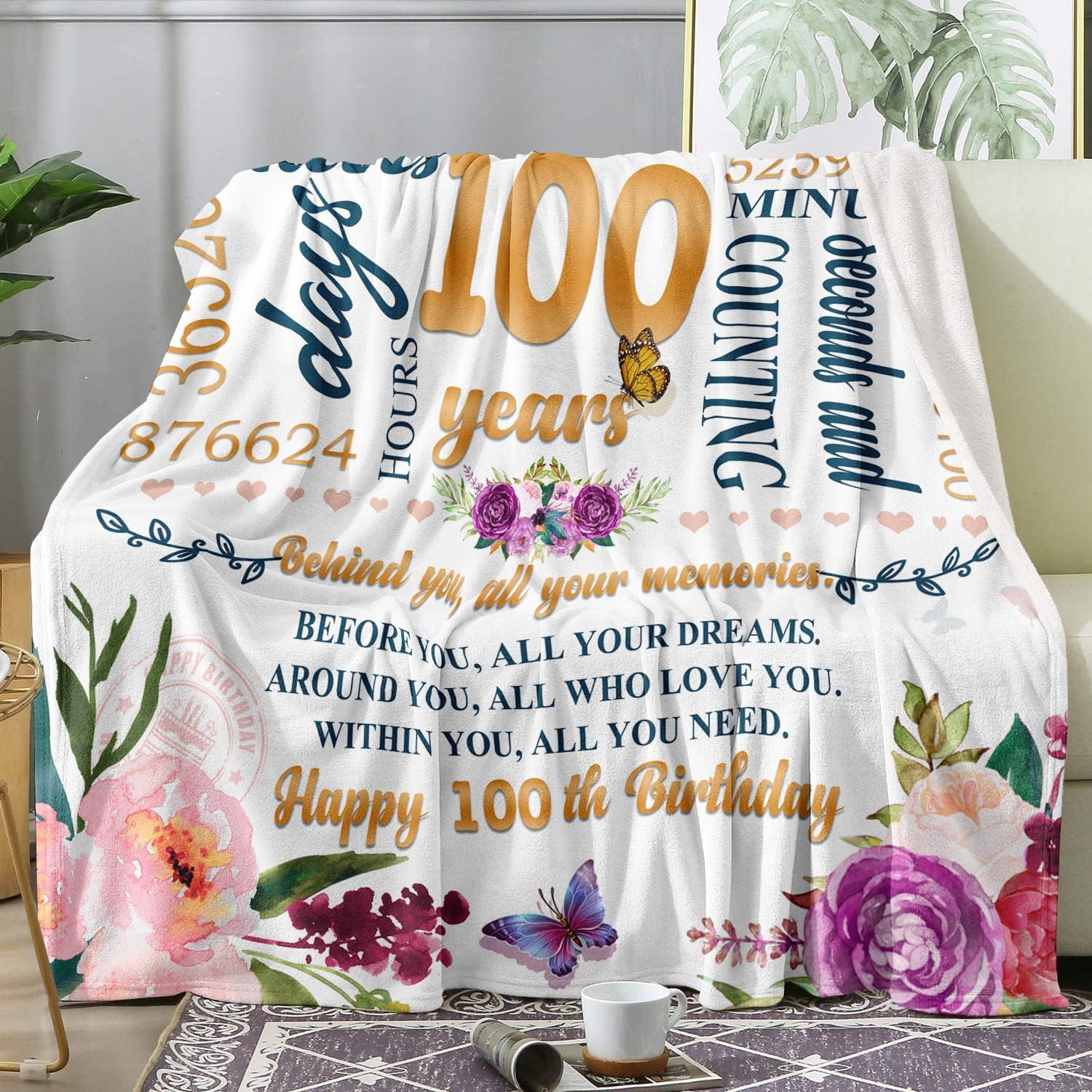 100th Birthday Gifts Women Blanket Happy 100th Birthday Gift Ideas, 100th Birthday Decorations, Gifts for Women Turning 100, Gifts for 100-Year-Old, Best Bday Present 1924 Throw Blankets