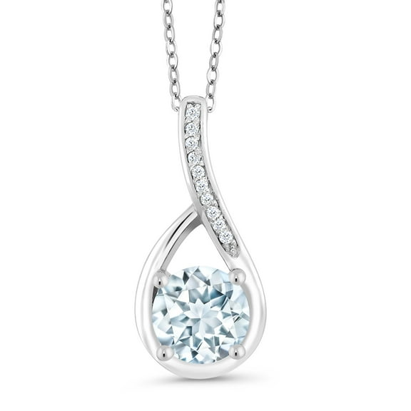 Gem Stone King 925 Sterling Silver Sky Blue Aquamarine and White Diamond Infinity Pendant Necklace for Women | 0.82 Cttw | Gemstone March Birthstone | Round 6MM | with 18 inch Silver Chain