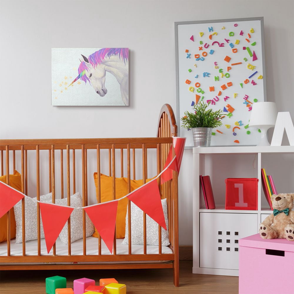 The Kids Room by Stupell Gold Star Rainbow Blue Unicorn Painting Canvas Wall Art by Ziwei Li