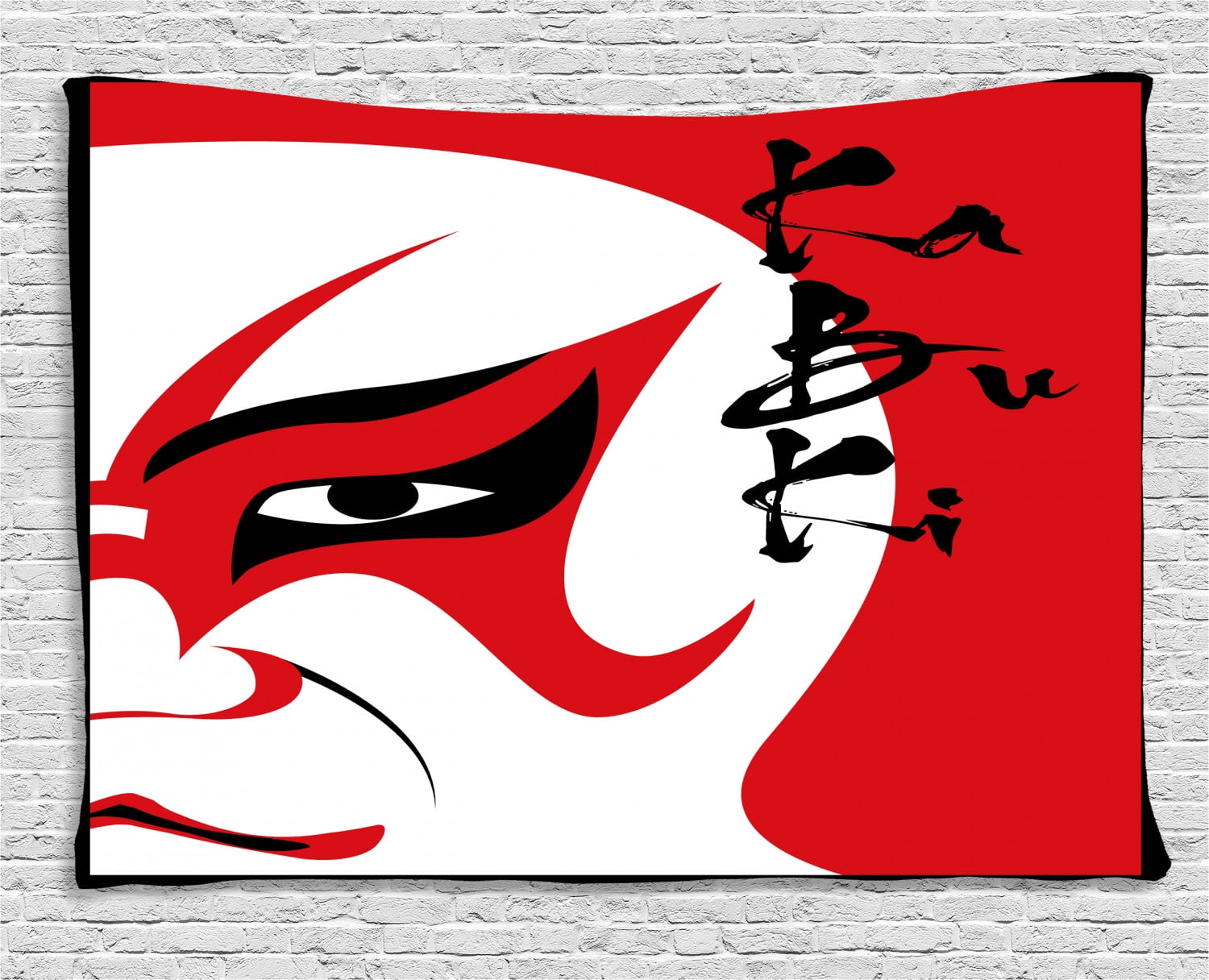 Kabuki Mask Decoration Tapestry, Asian Style Drama Theater Kabuki Face