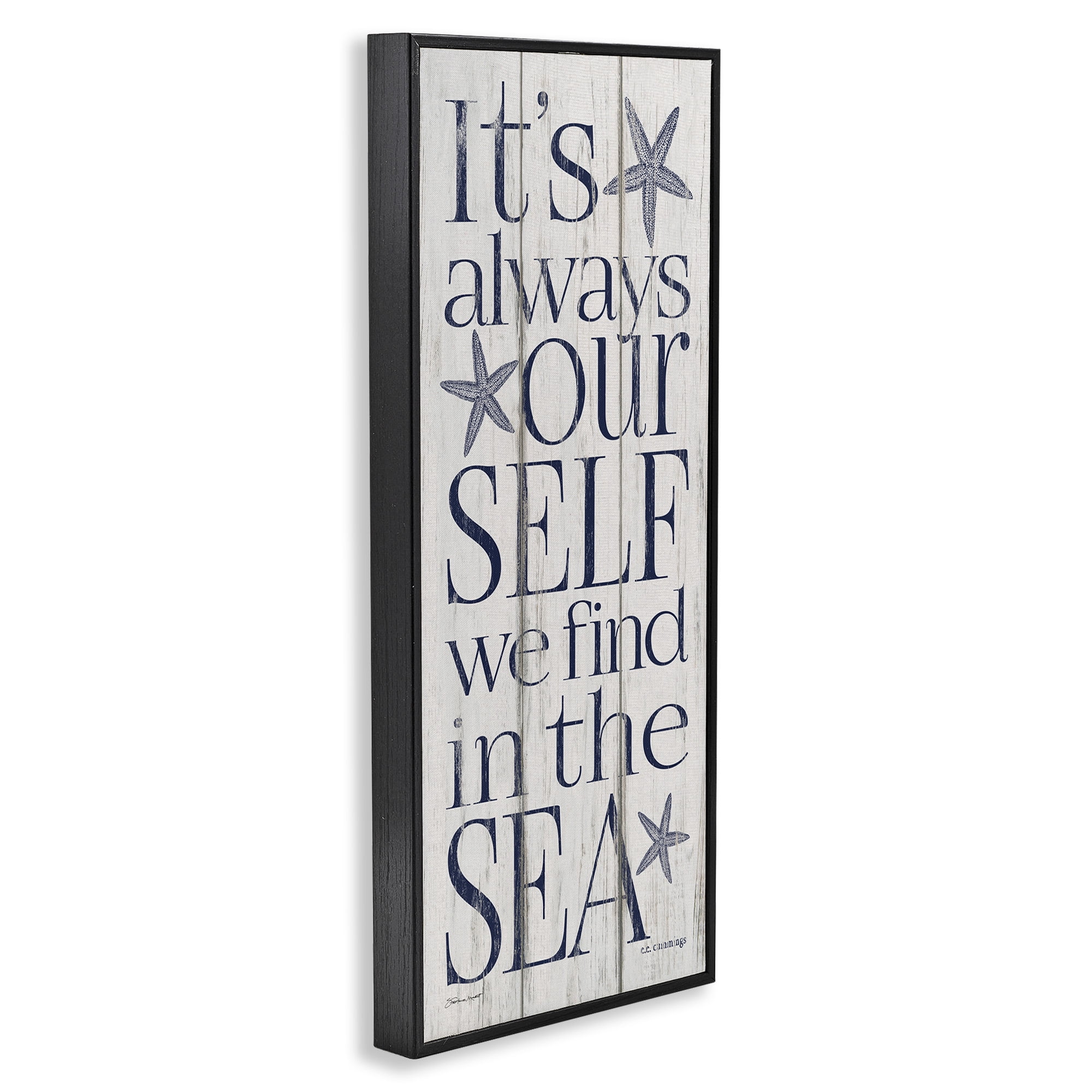 Stupell Industries Find Self In Sea Phrase Inspirational Painting Black Framed Art Print Wall Art, 13 x 30