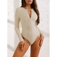thumbnail image 5 of INSPIRE CHIC Women's Zip Front Full Bodysuit Shapewear Long Sleeve Slim Fit Knit Body Shaper, 5 of 6