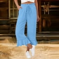 thumbnail image 2 of Hngshg Womens Capri Pants Summer Beach Vacation Ruffle Wide Leg Pants Loose Leisure Solid Color Drawstring Trousers with Pockets, 2 of 7
