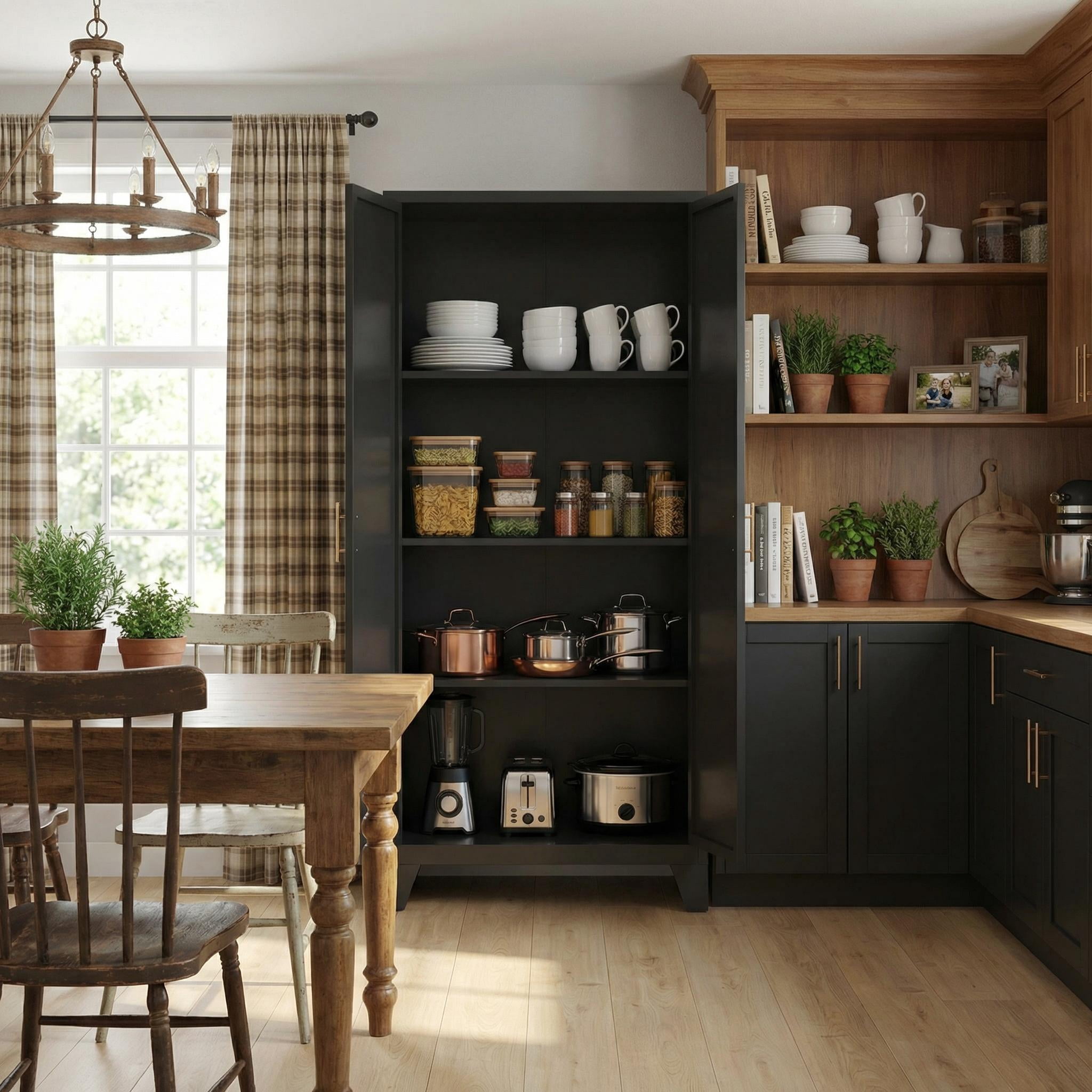 Homy Casa 60.8" Tall Black Storage Cabinet with Adjustable Shelves for Kitchen, Office, Entryway