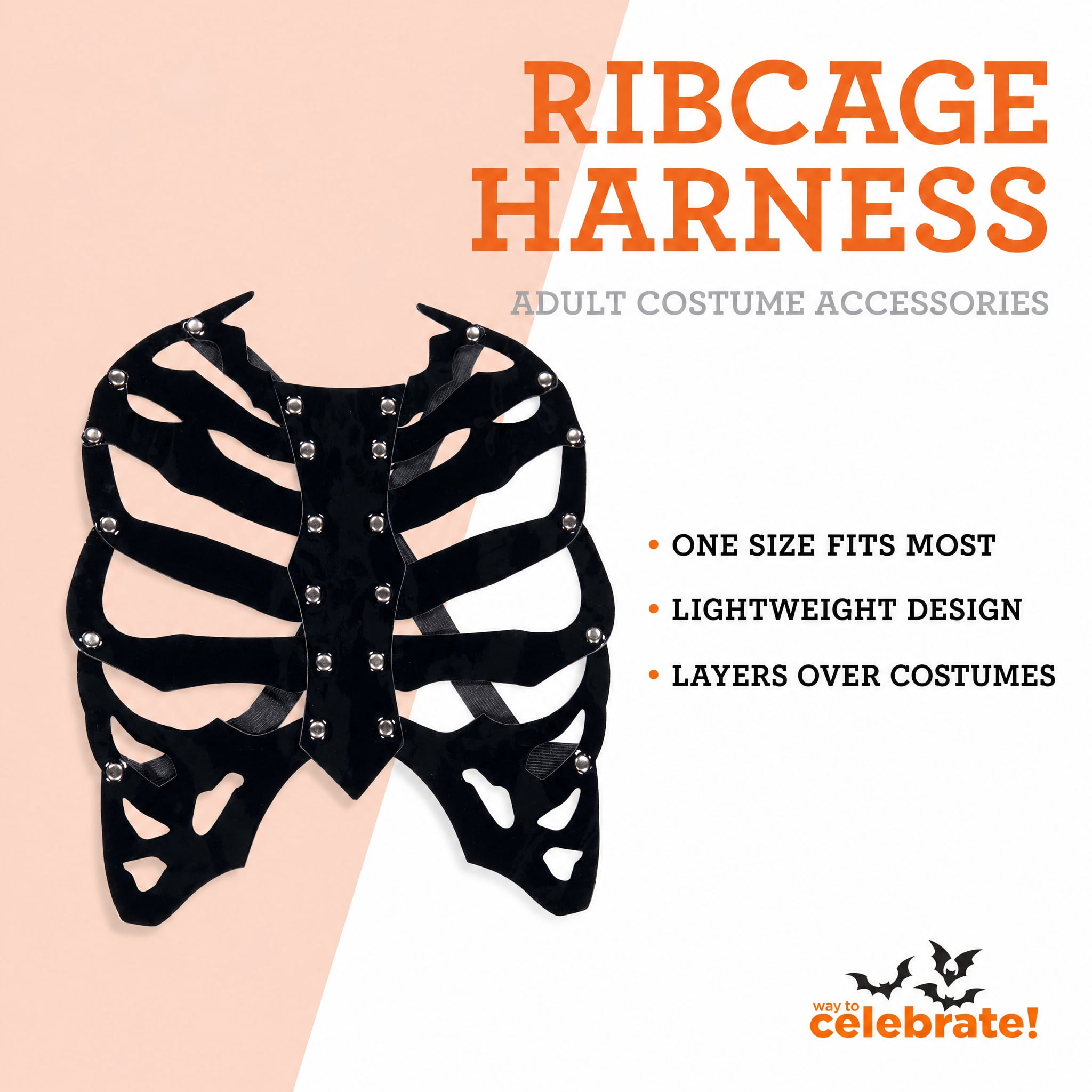 Ribcage Harness Costume Accessory for Adults, Black, Halloween by Way To Celebrate