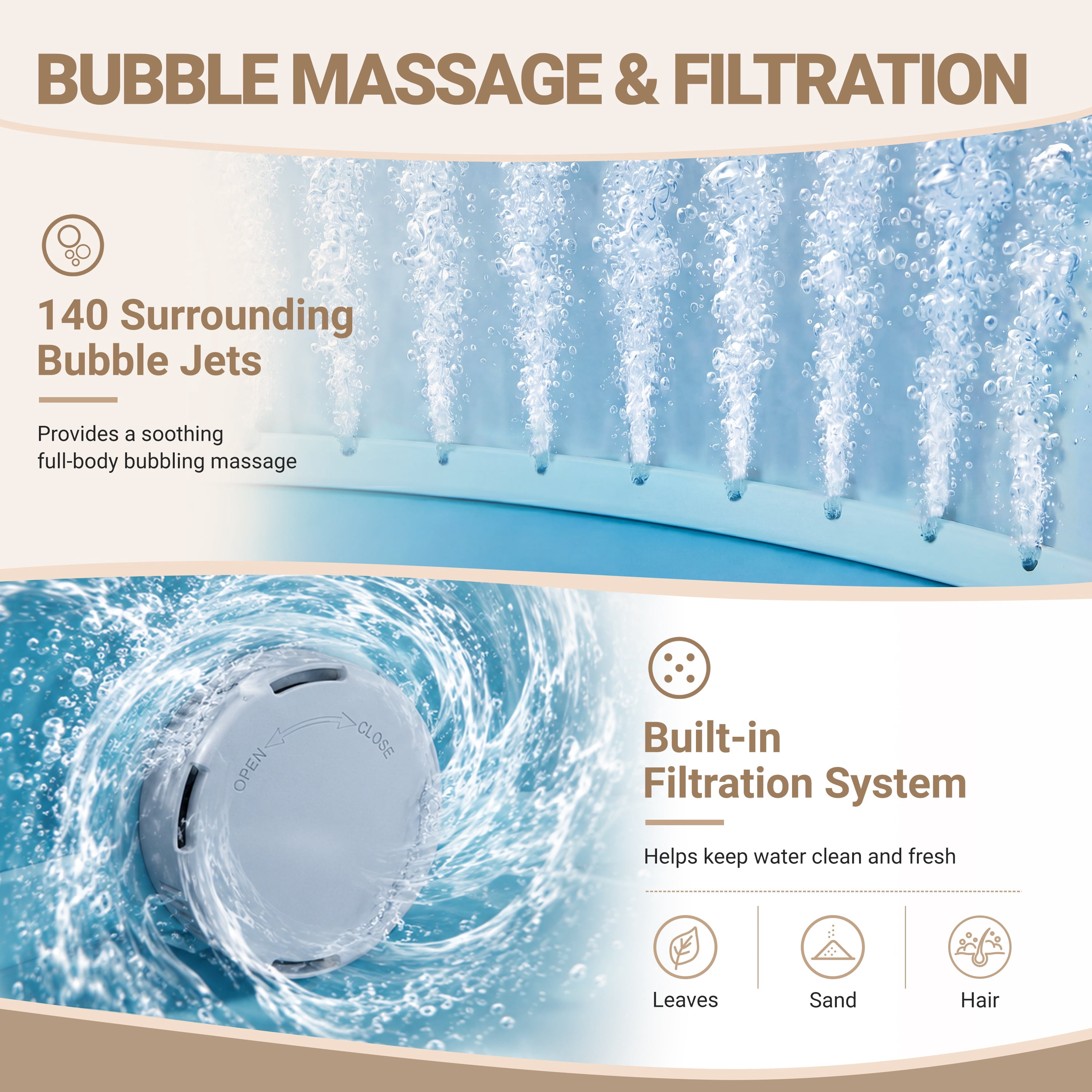 Segmart 6-8 Person Inflatable Hot Tub, 80-inch Round Outdoor Portable Spa with 140 Bubble Jets, Heating & Filtration System, 104°F Max Temp, Backyard Blow up Hot Tub with Cover, Easy-Setup