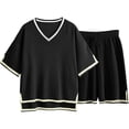 thumbnail image 4 of Besolor Women's Summer 2 Piece Outfits Casual Short Sleeve Knit Sweater Tops Wide Leg Shorts Lounge Sets Tracksuits, 4 of 7
