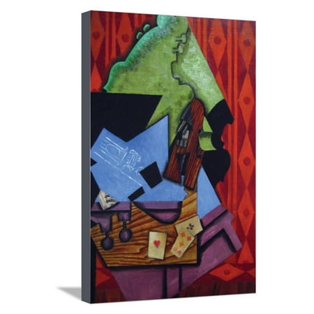 22 Inch Grid - Violin and Playing Cards Stretched Canvas Print Wall Art By Juan Gris