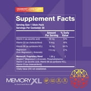 MemoryXL, Magnesium L-Threonate: Brain Supplement for Memory & Focus; Magtein®, Phosphatidylserine, Vitamin Mix. Improves Memory Focus Attention Learning & Logic. 0 Sugar, 0 cal, 30pk Cranberry Lemon