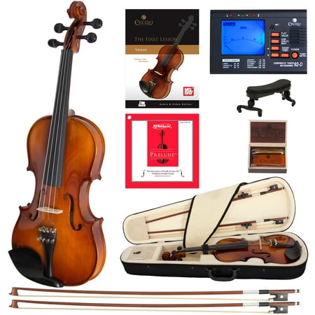 Cecilio Full Size 4/4 CVN-300 Ebony Fitted Solid Wood Violin w/D'Addario Prelude Strings, Lesson Book, Shoulder Rest and