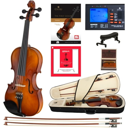 Cecilio Full Size 4/4 CVN-300 Ebony Fitted Solid Wood Violin w/D'Addario Prelude Strings, Lesson Book, Shoulder Rest and More