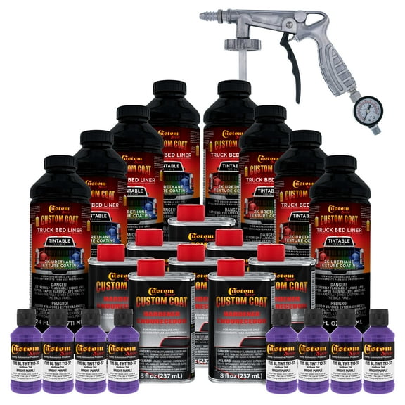 Custom Coat Bright Purple 2 Gallon Urethane Spray-On Truck Bed Liner Kit with Spray Gun, Prevent Rust