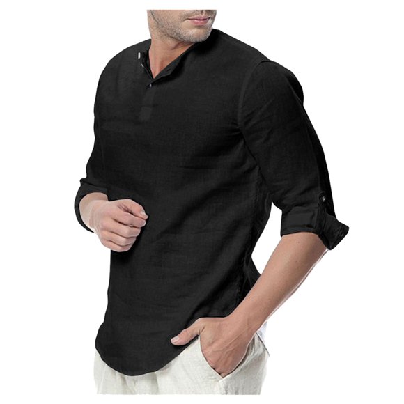 Ketyyh-chn99 Men's Shirts Summer Tops for Men Short Sleeve Shirts for Men Casual Solid Pullover Short Sleeve V Button Tops T-Shirt Black,XL