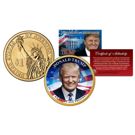 President Half Dollar Coin - DONALD TRUMP 45th President Official Colorized 2016 Presidential Dollar $1 Coin