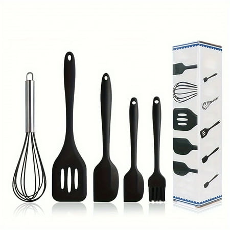 

5PCS Silicone Kitchenware Non-Stick Cookware Kitchen Utensils Set Spatula Shovel Egg Beaters Silicone Handle Cooking Tool Set Heat Resistant Silicone Kitchenware Cooking Utensils Set Kitchen Non-Stick