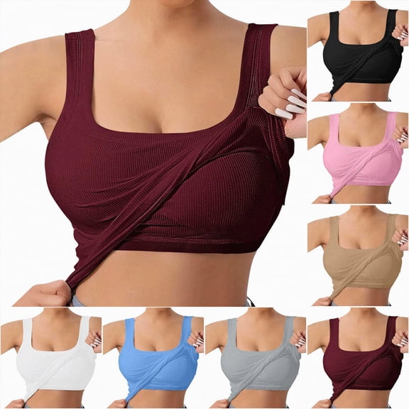 vigerkar U-Back Workout Tank Tops for Women with Built in Bra, Pads Racerback Sleeveless Gym Athletic Yoga Tops (Red, M)