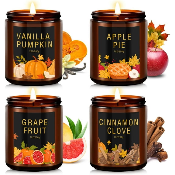Inadays Fall Candle Set, Fall Scented Candles for Home, 4 Pack Soy Candle Set, Candle Fall Gifts for Women Men, Autumn Scents of Vanilla Pumpkin/Cinnamon Clove/Apple Pie/Grape Fruit/Fall Party