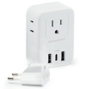 Merkury Innovations 6 Outlet Surge Protector with EU Travel Adapter, 3 AC Outlets, 2 USB-A & 1 USB-C