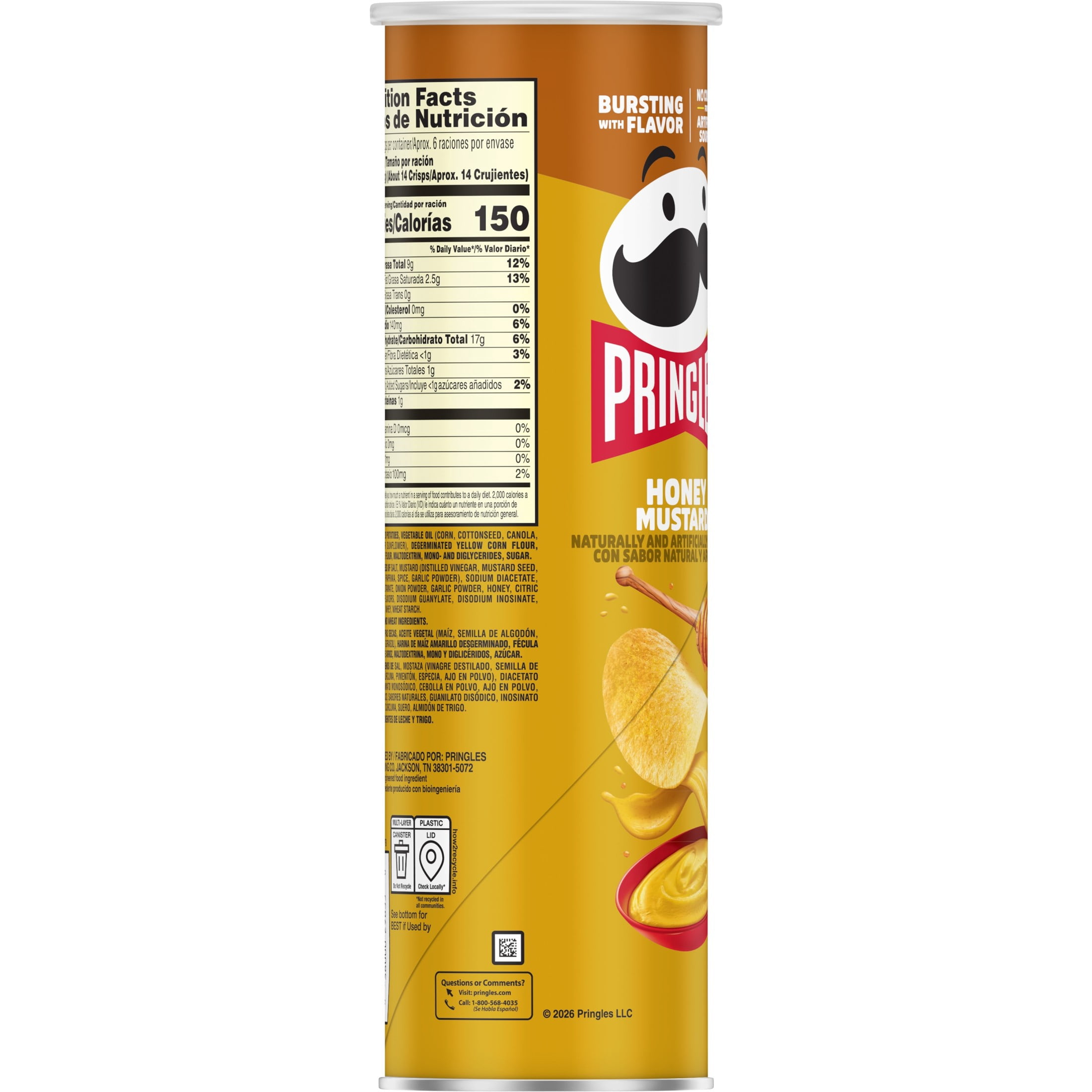 (7 pack) Pringles Honey Mustard Potato Crisps Chips, Lunch Snacks, 5.5 oz Canister