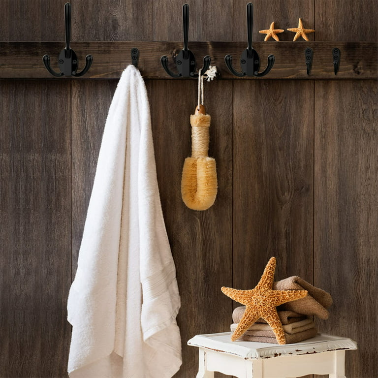 Towel Hooks For Bathroom Wall Mounted, 2 Pack Farmhouse Rustic Wall Hooks For Hanging Coat Robe Keys, Heavy Duty Wood Black Coat Hooks For Entryway