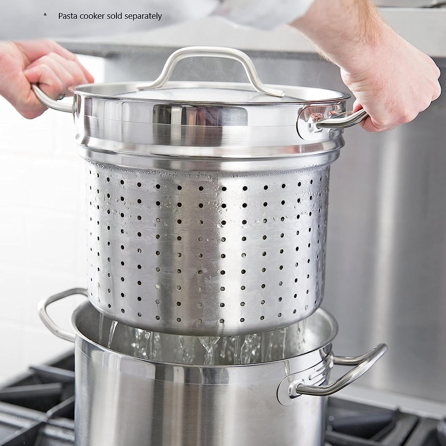 Truecraftware – 12 qt. Stainless Steel Pasta Cooker Lid - Multipurpose Pasta Pot Pasta Cooker Steamer Cover Oven Safe & Dishwasher Safe