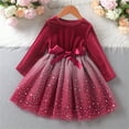 thumbnail image 2 of XEGLSBU Pageant Dresses for Girls 7-8 Kids Toddler Child Baby Girls Long Sleeve Bowknot Patchwork Tulle Dress Princess Dress Outfits Clothes Girls Dresses Size 5-6 Red Size 4-5 Years, 2 of 8