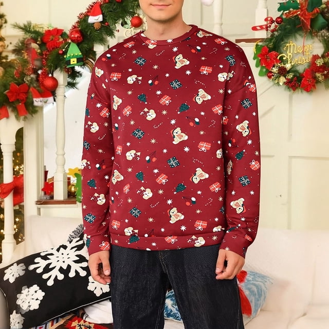 Chandail en Molleton pour Hommes, Imprimé Décontracté et Élégant, Manches Longues, Col Rond, Haut Parent-Enfant, Pyjamas pour Hommes