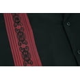 thumbnail image 3 of Men's Cuban Guayabera Beach Wedding Short Sleeve Button-Up Casual Dress Shirt (Black/Burgundy, XL), 3 of 3