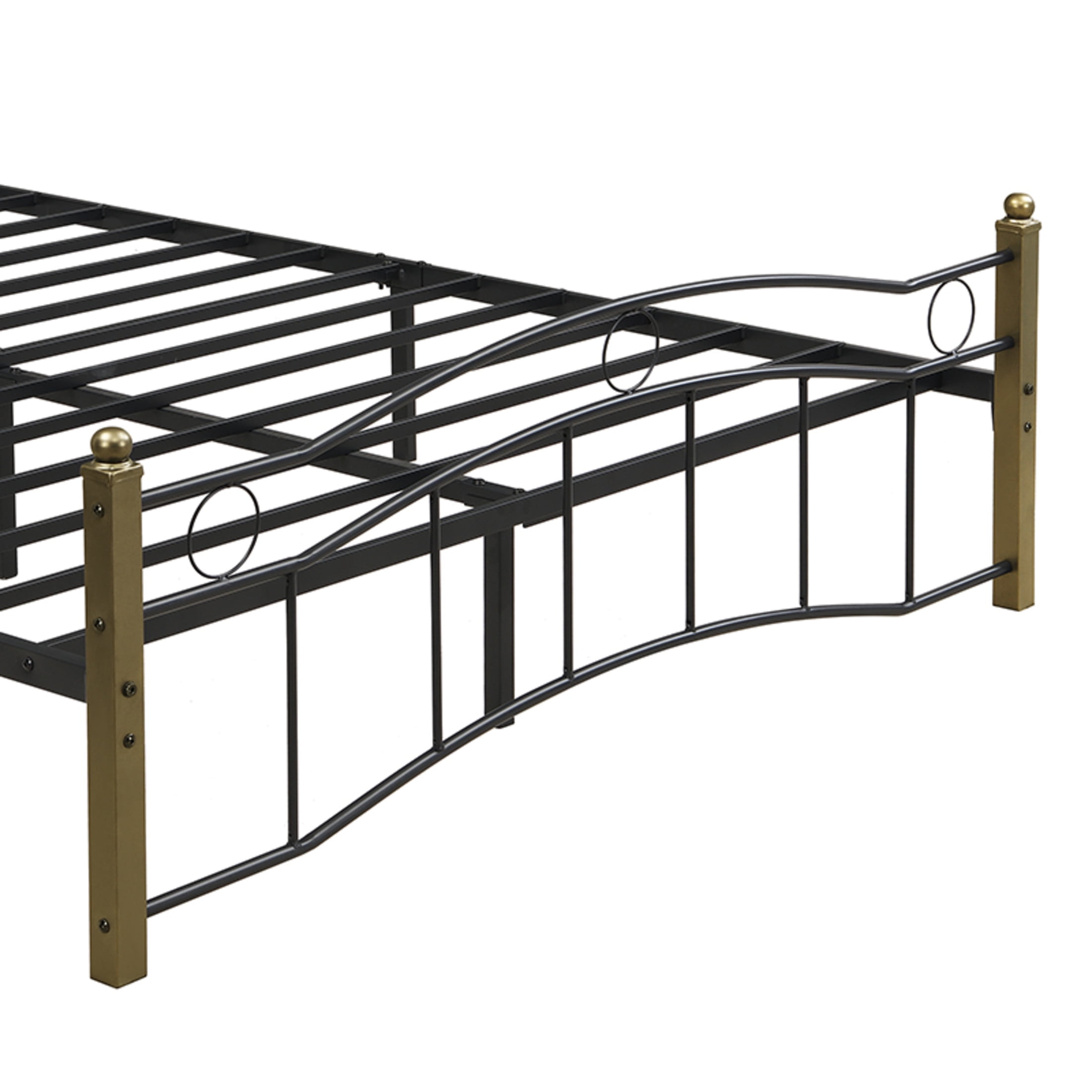 Christopher Knight Home Contemporary Queen Size Metal Bed Frame with Wavy Headboard and Footboard, Black+Gold