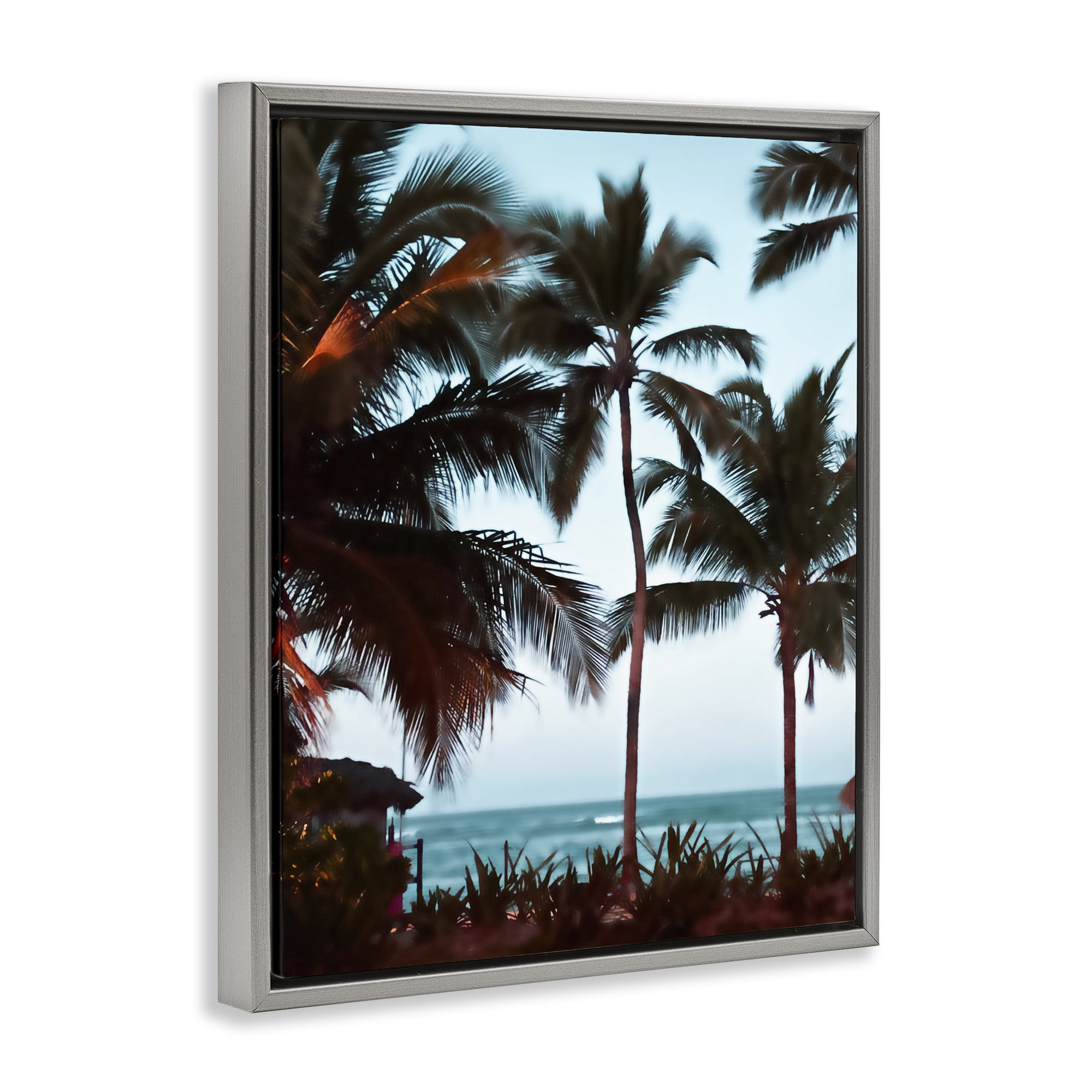Stupell Industries Shady Palms Beachfront Gray Framed Floater Canvas Wall Art, design by Noah Bay