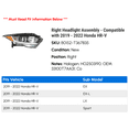 thumbnail image 2 of Right Headlight Assembly - Compatible with 2019 - 2022 Honda HR-V 2020 2021, 2 of 2
