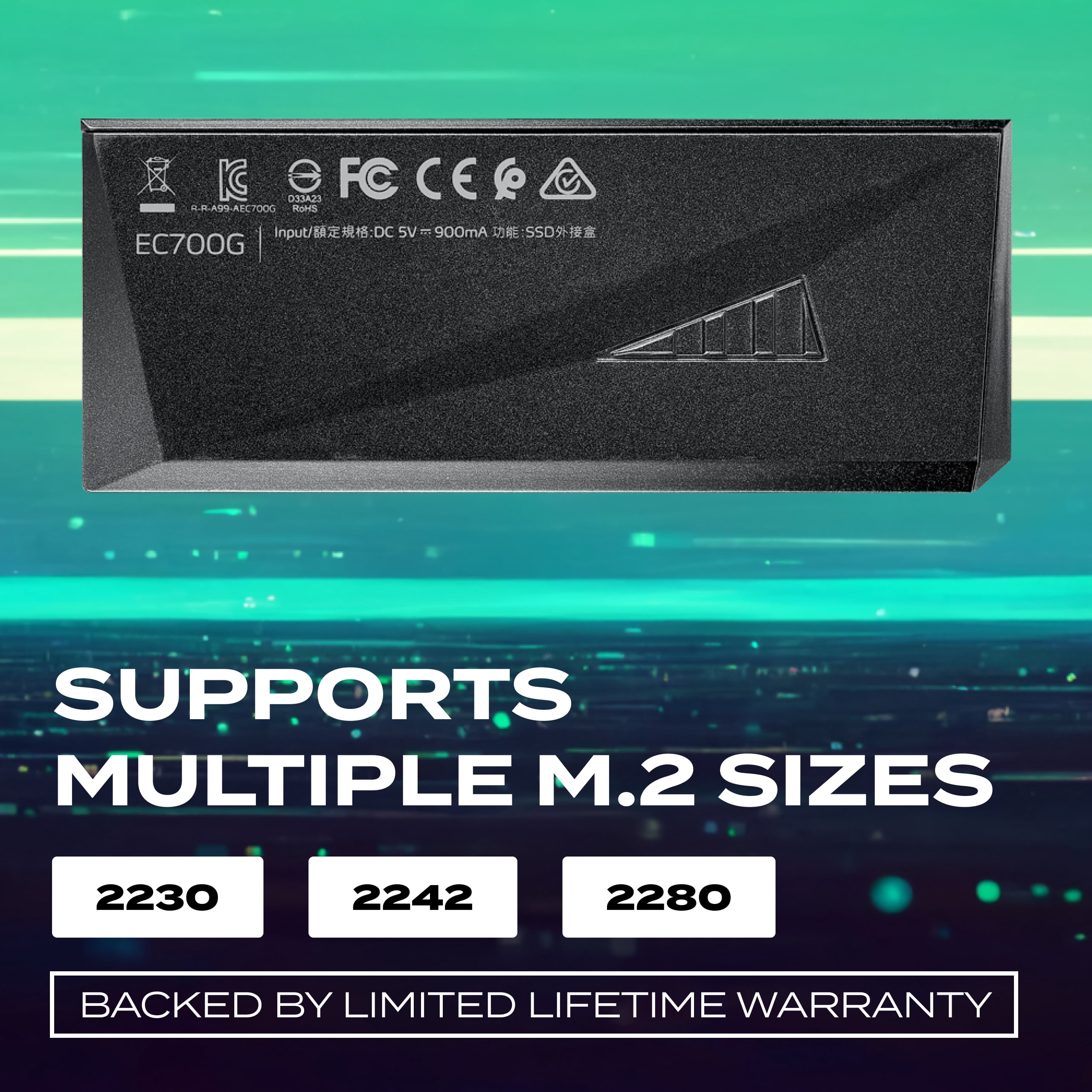 ADATA EC700G Aluminum USB 3 Gen 2 Type-C M.2 2280/2242/2230 PCIe/NVMe/SATA SSD External Portable Enclosure Case Adapter Tool-Less Design (AEC700GU32G2-CGY)