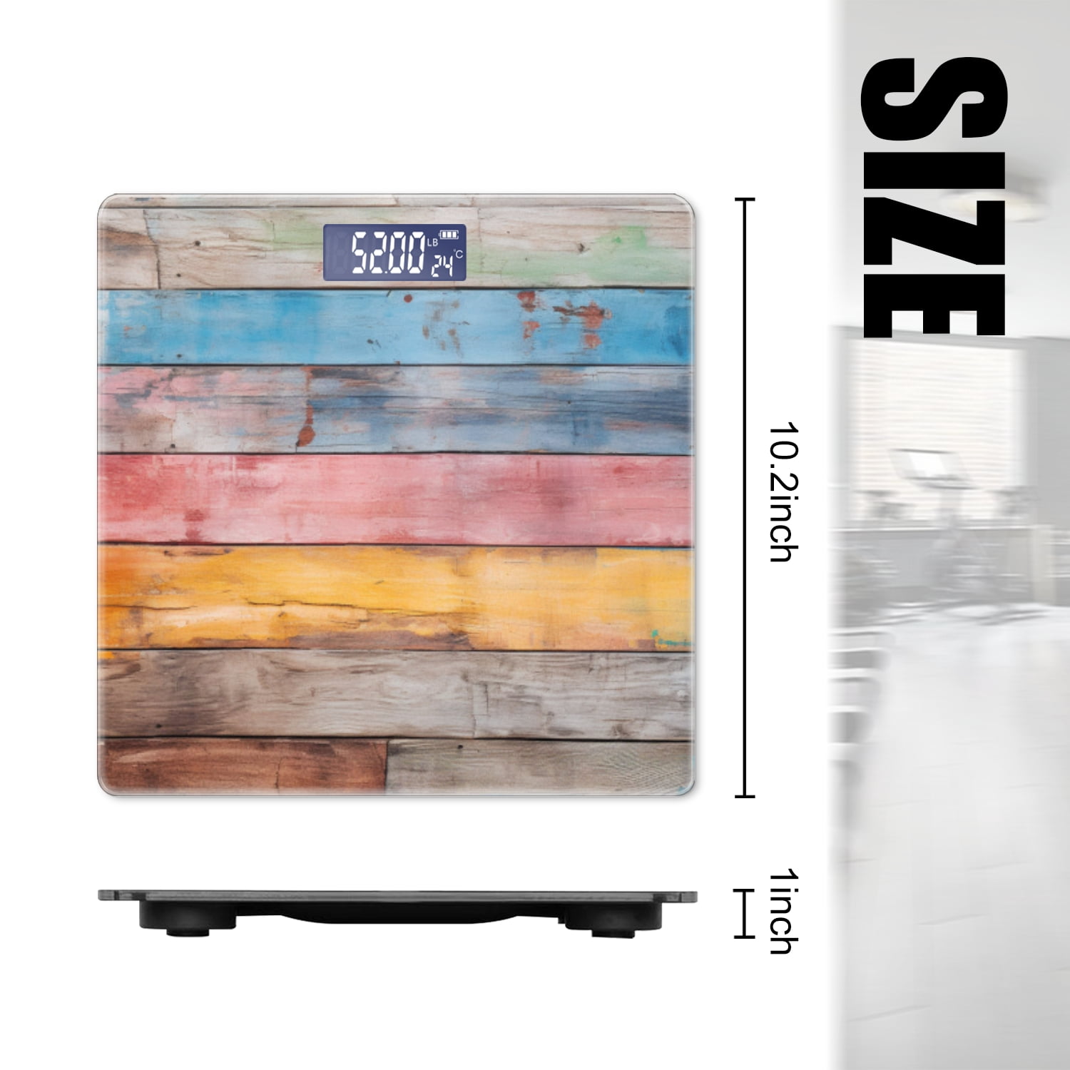 High Precision Body Weight Scale Smart Bathroom Scales with Large LCD Display(400lbs),Decorative for Bedroom-Colorful Wooden Planks With Aged Look