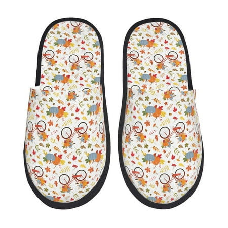 Balery Vintage Autumn Pumpkins Slient Indoor Furry Fleece Comfort House Shoes Soft Non-Slip Home Shoes Cotton slippers House Slippers-- Large
