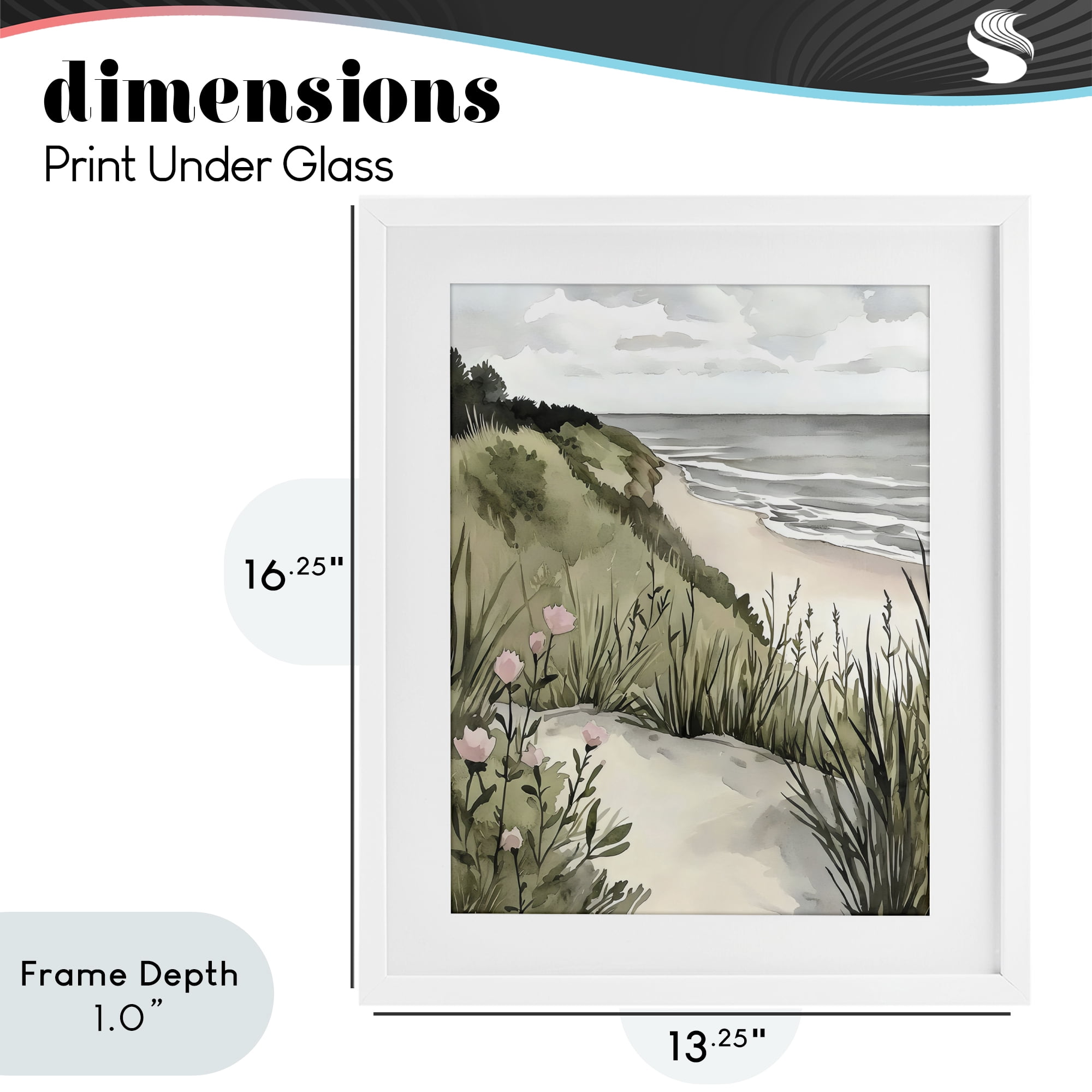 Stupell Industries Coastal Calm on Sandy Dunes White Framed Print Under Glass, design by Riley B