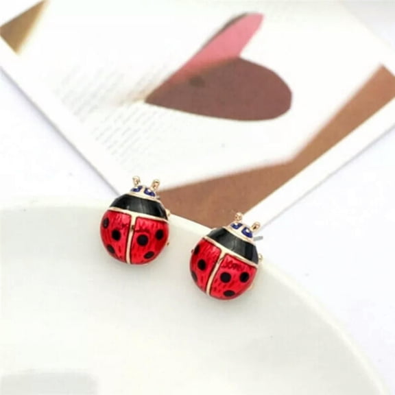 GKNET Cute Insert Earrings Exquisite Paint Stud Earrings Red Oil Ladybug Ear StudsY