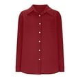 thumbnail image 6 of Oversized Tshirts for Women, Daily Casual Linen Button Down Long Sleeve Shirt, Red 3XL, 6 of 8