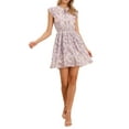 thumbnail image 1 of Vestidos de verano con cuello en V y cintura imperio para mujer, con mangas rizadas de flores INSPIRE CHIC, mini vestido casual en color púrpura claro, talla XL, 1 of 6