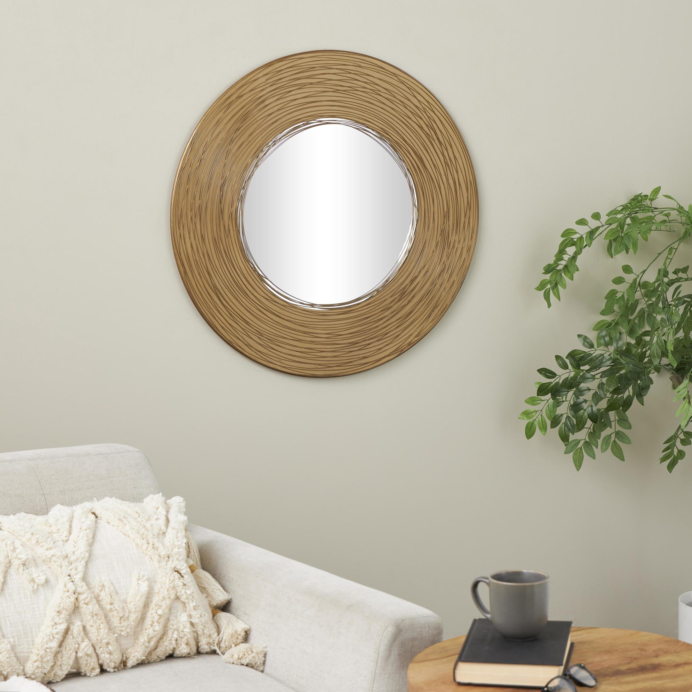 DecMode 30" x 30" Gold Abstract Wall Mirror with Overlapping Wire Rings