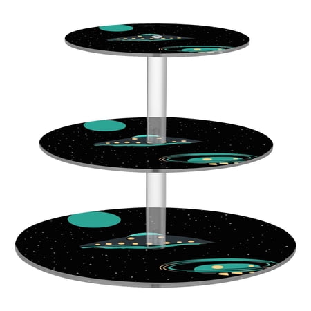 3-Tier Acrylic Cupcake Stand Sturdy Dessert Display Cupcake Tower Cupcake Holder for Party Wedding Outdoor Picnic Alien Spaceship