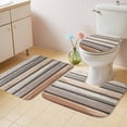 thumbnail image 2 of Brown Beige Stripes Bath Mat 3 Piece Bathroom Rug Set, Geometric Painting Neutral Textured Non Slip Bath Rug Contour Mat and Toilet Lid Cover, Absorbent Shower Mats Soft Bath Rugs and Mats Sets, 2 of 8