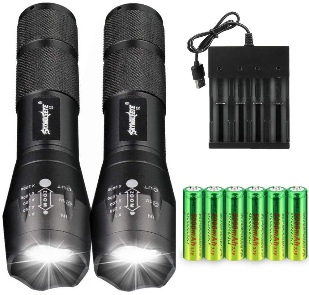 US Zoom 5Modes LED Flashlight Battery 3.7V Rechargeable Batteries For Torch